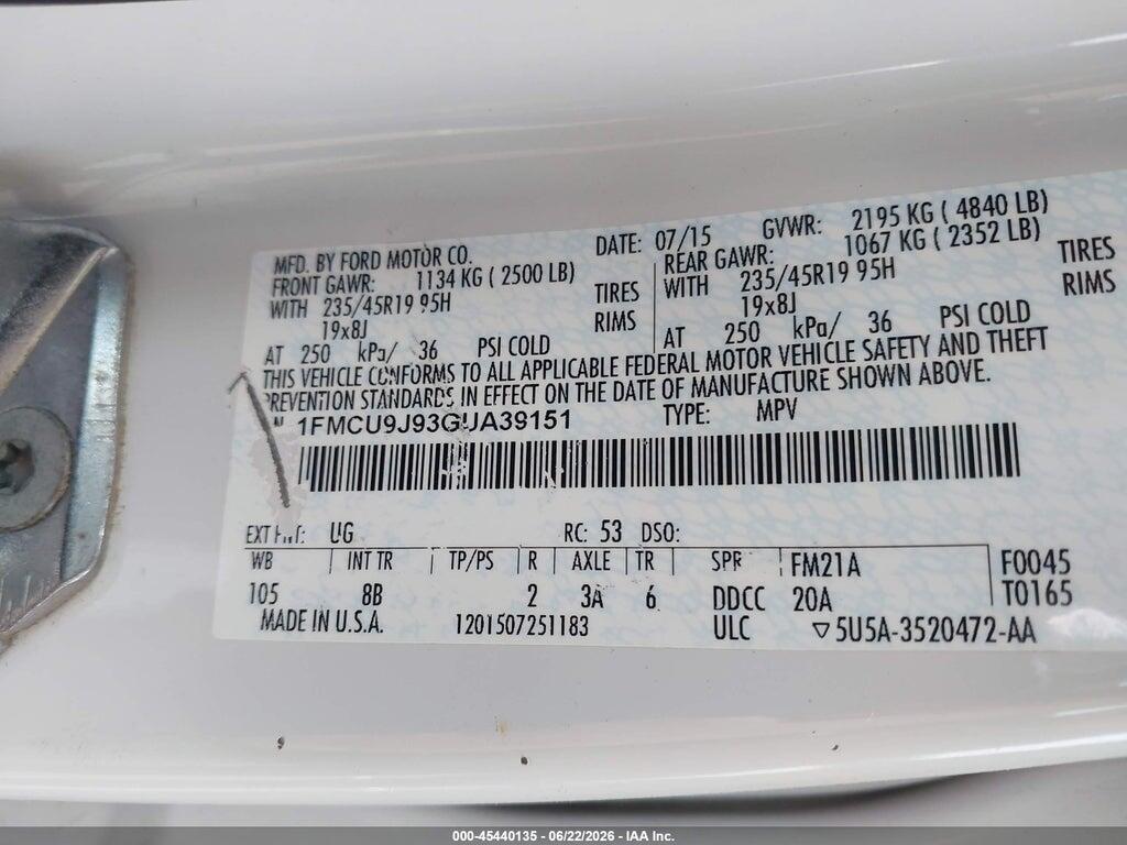 1FMCU9J93GUA39151 2016 FORD ESCAPE photo no. 9