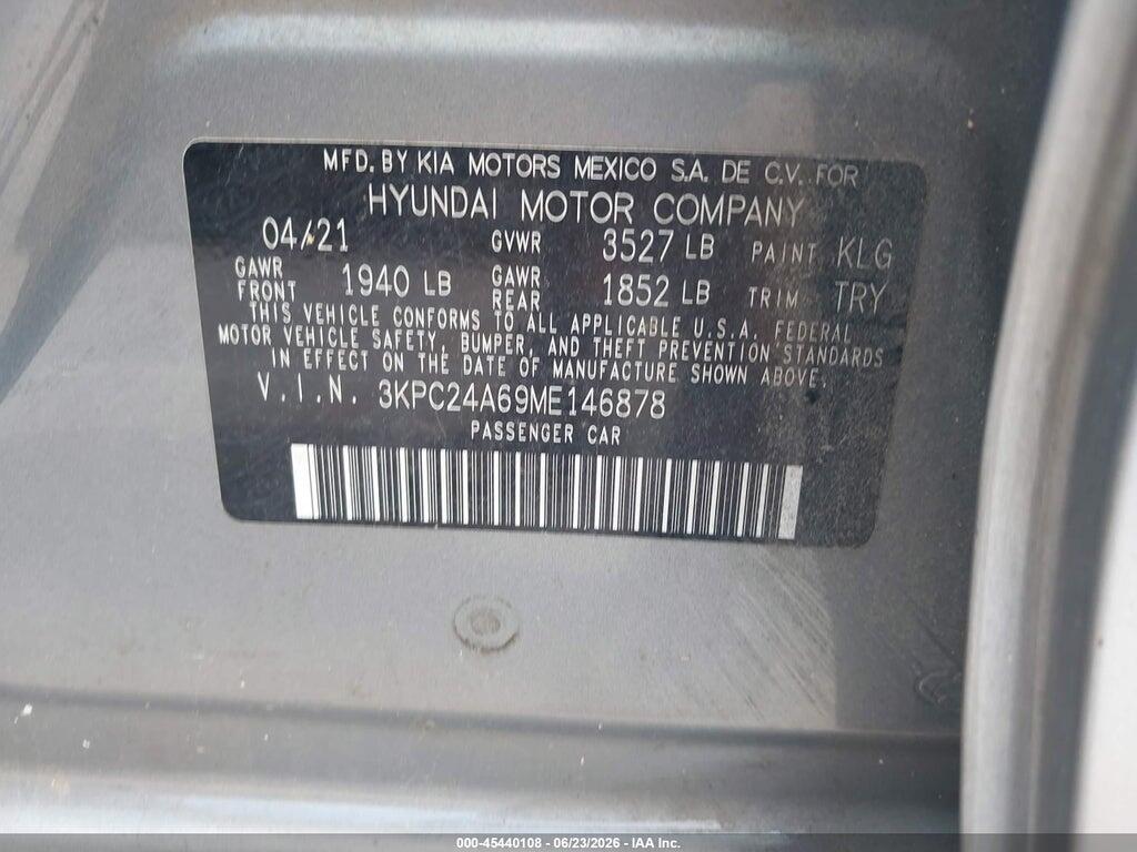 3KPC24A69ME146878 2021 HYUNDAI ACCENT photo no. 9