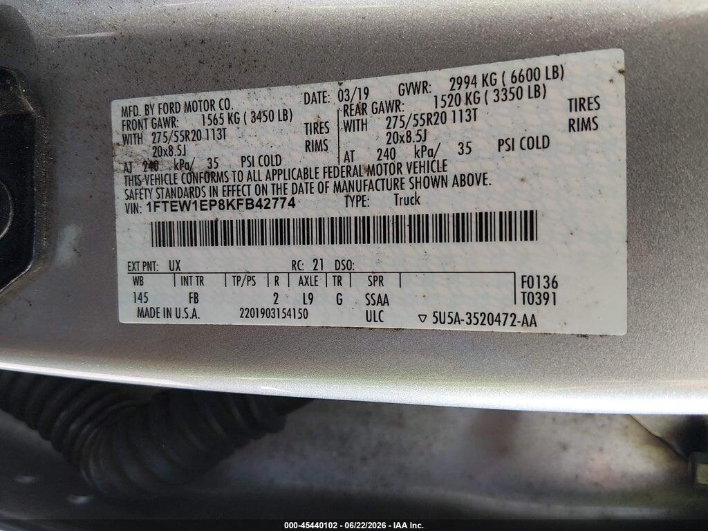 1FTEW1EP8KFB42774 2019 FORD F-150 photo no. 9