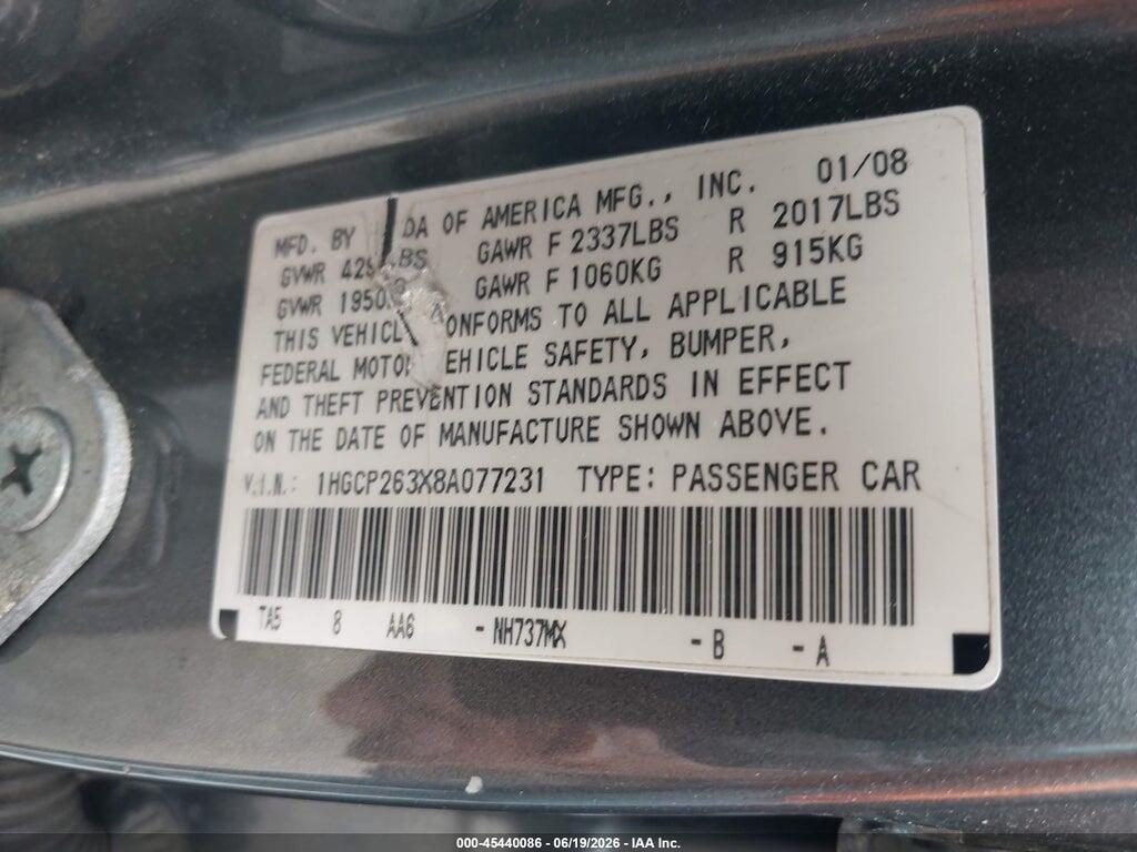 1HGCP263X8A077231 2008 HONDA ACCORD photo no. 9