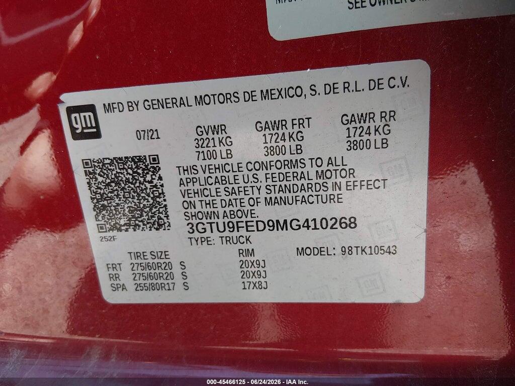 3GTU9FED9MG410268 2021 GMC SIERRA 1500 photo no. 9