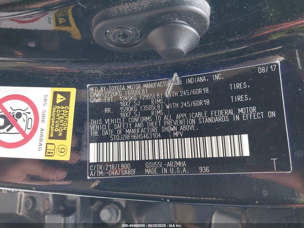 5TDJZRFH6HS463104 2017 TOYOTA HIGHLANDER photo no. 9