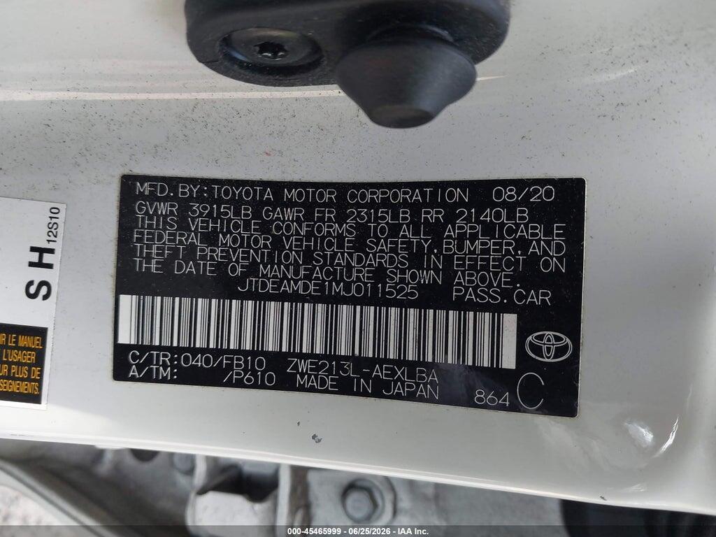 JTDEAMDE1MJ011525 2021 TOYOTA COROLLA photo no. 9