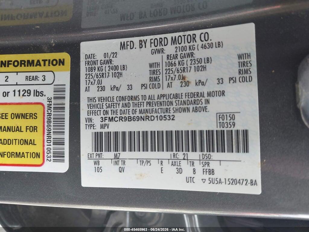 3FMCR9B69NRD10532 2022 FORD BRONCO SPORT photo no. 9