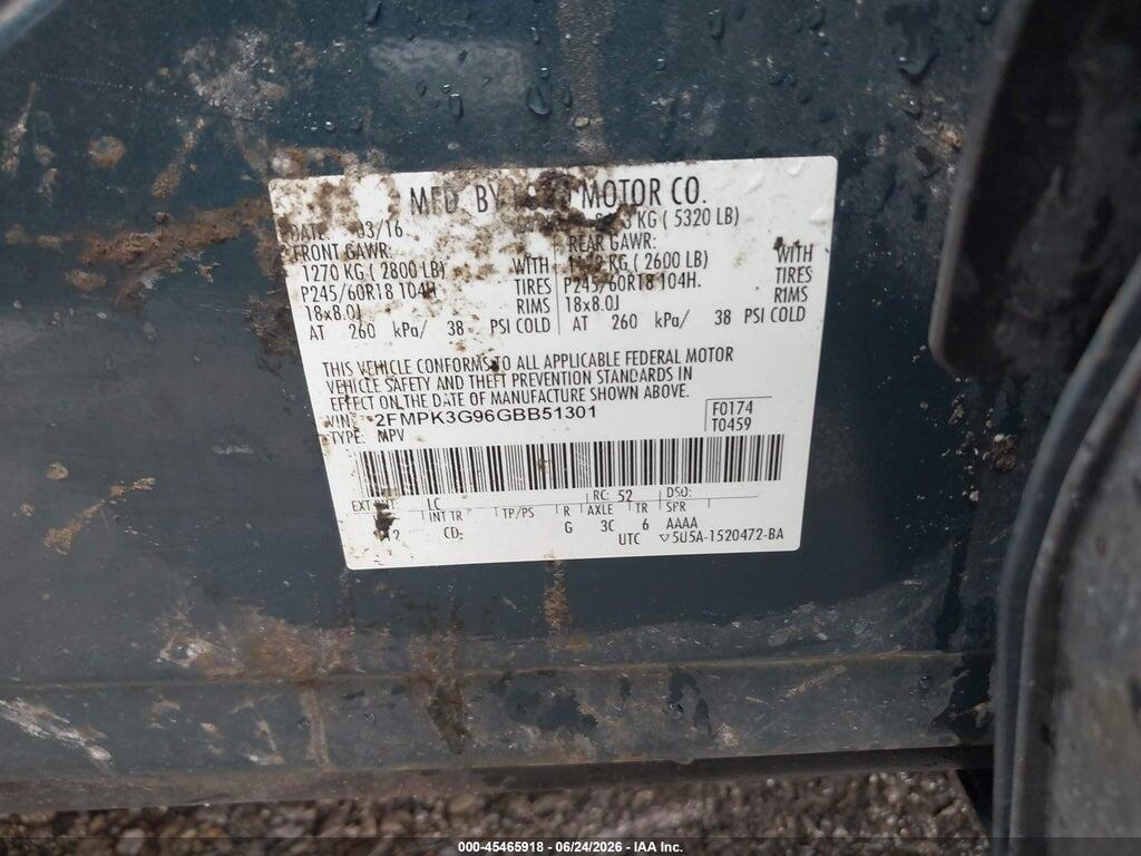 2FMPK3G96GBB51301 2016 FORD EDGE photo no. 9