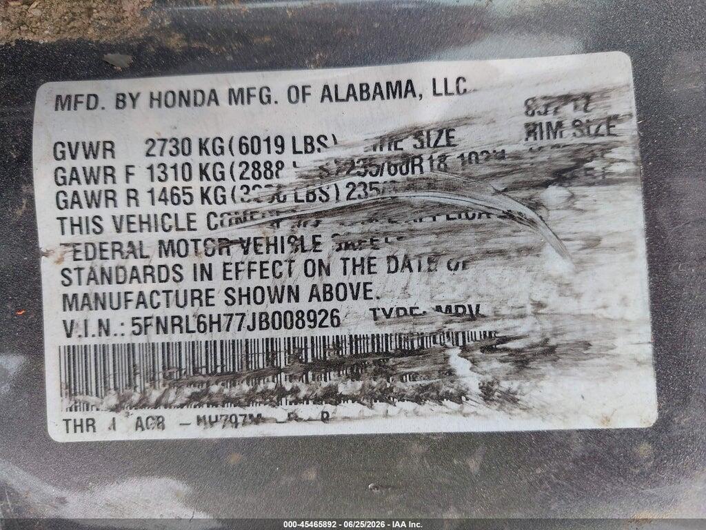 5FNRL6H77JB008926 2018 HONDA ODYSSEY photo no. 9