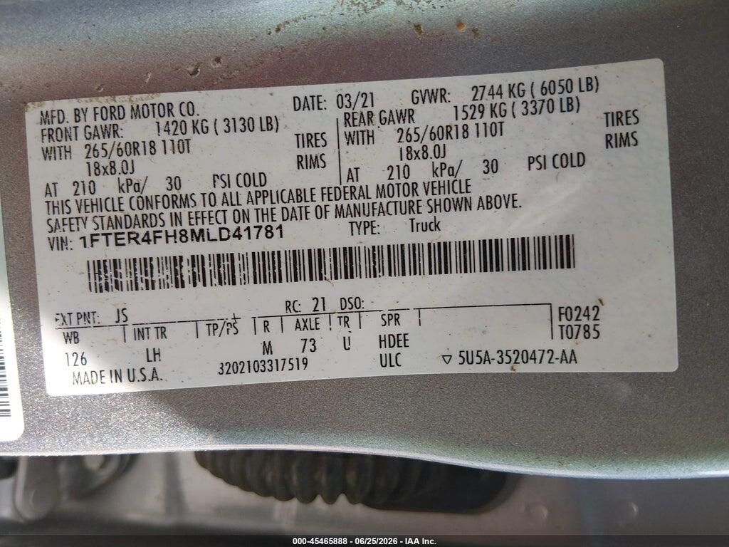 1FTER4FH8MLD41781 2021 FORD RANGER photo no. 9