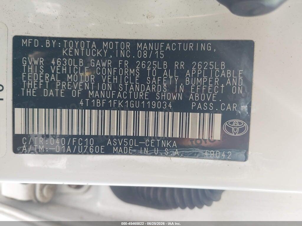 4T1BF1FK1GU119034 2016 TOYOTA CAMRY photo no. 9