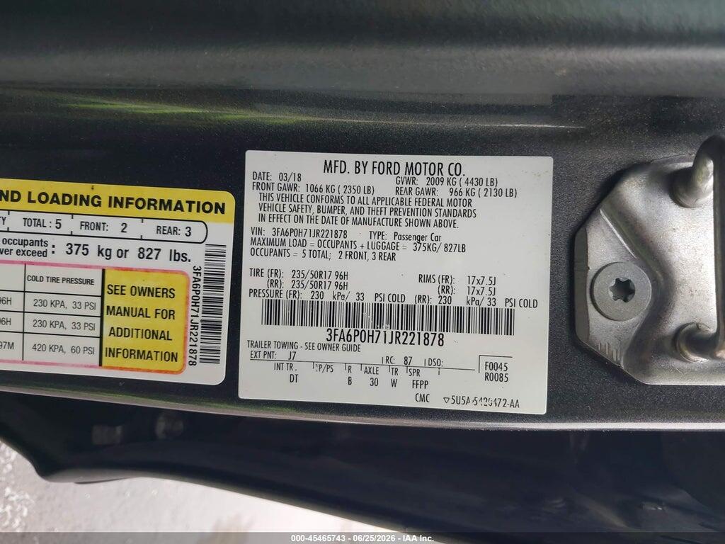 3FA6P0H71JR221878 2018 FORD FUSION photo no. 9