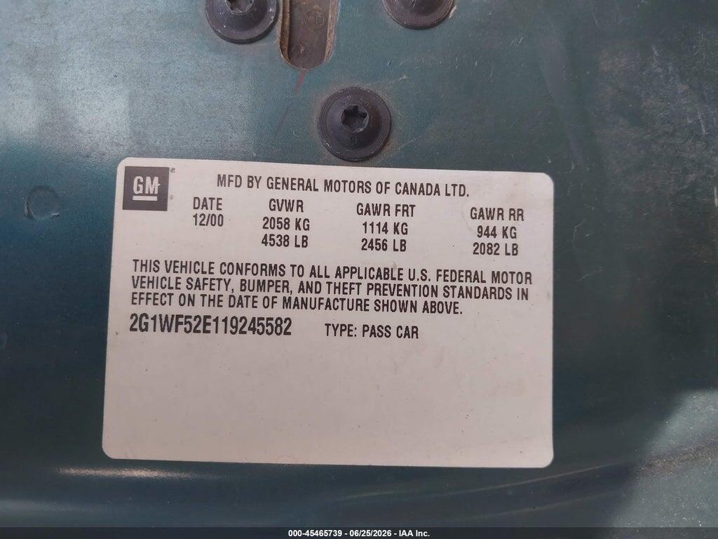 2G1WF52E119245582 2001 CHEVROLET IMPALA photo no. 9