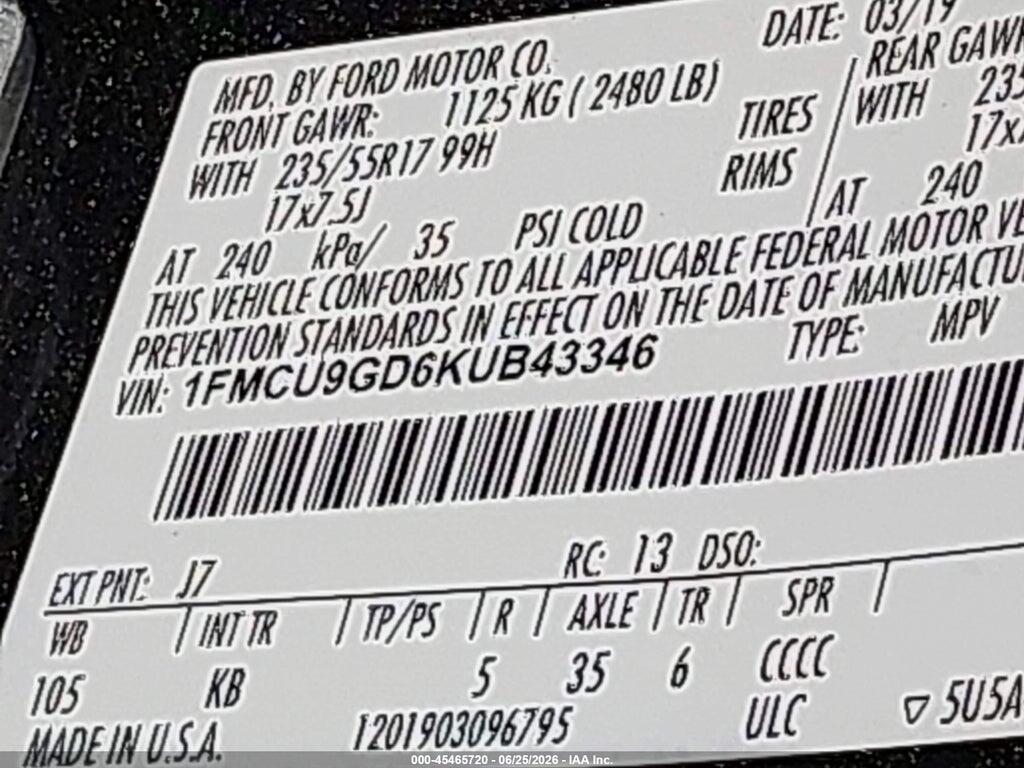 1FMCU9GD6KUB43346 2019 FORD ESCAPE photo no. 9