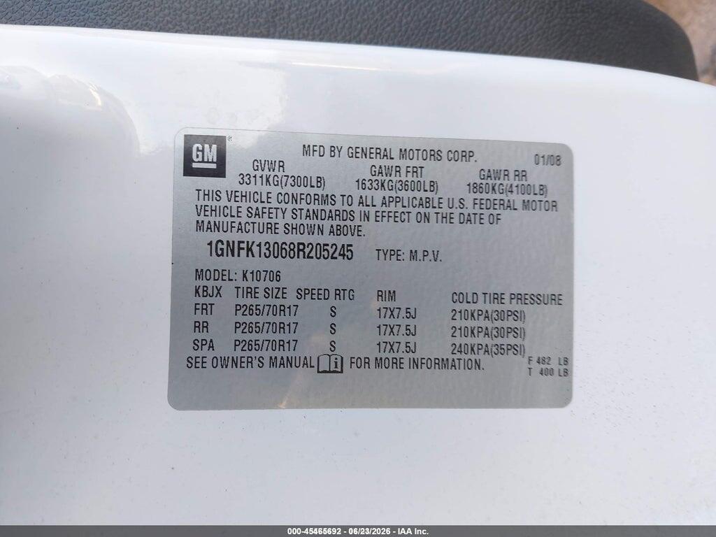 1GNFK13068R205245 2008 CHEVROLET TAHOE photo no. 9