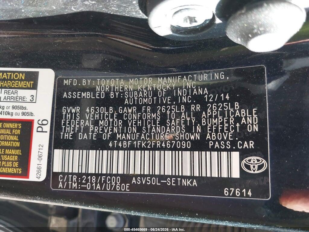4T4BF1FK2FR467090 2015 TOYOTA CAMRY photo no. 9