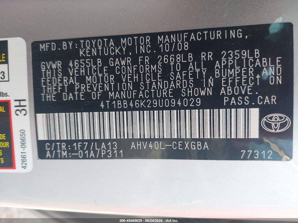 4T1BB46K29U094029 2009 TOYOTA CAMRY HYBRID photo no. 9