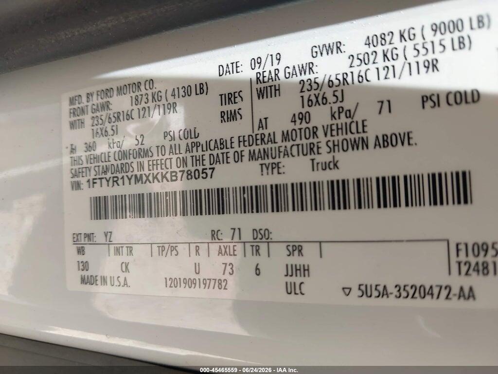 1FTYR1YMXKKB78057 2019 FORD TRANSIT-250 photo no. 9