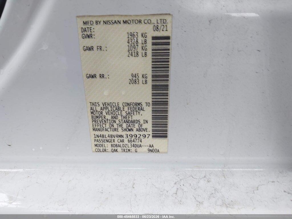 1N4BL4BV4MN399297 2021 NISSAN ALTIMA photo no. 9