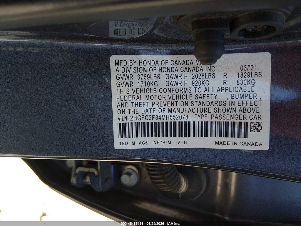 2HGFC2F84MH552078 2021 HONDA CIVIC photo no. 9