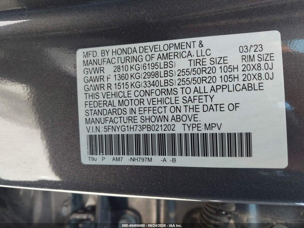 5FNYG1H73PB021202 2023 HONDA PILOT photo no. 9