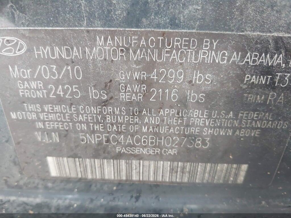 5NPEC4AC6BH027383 2011 HYUNDAI SONATA photo no. 9