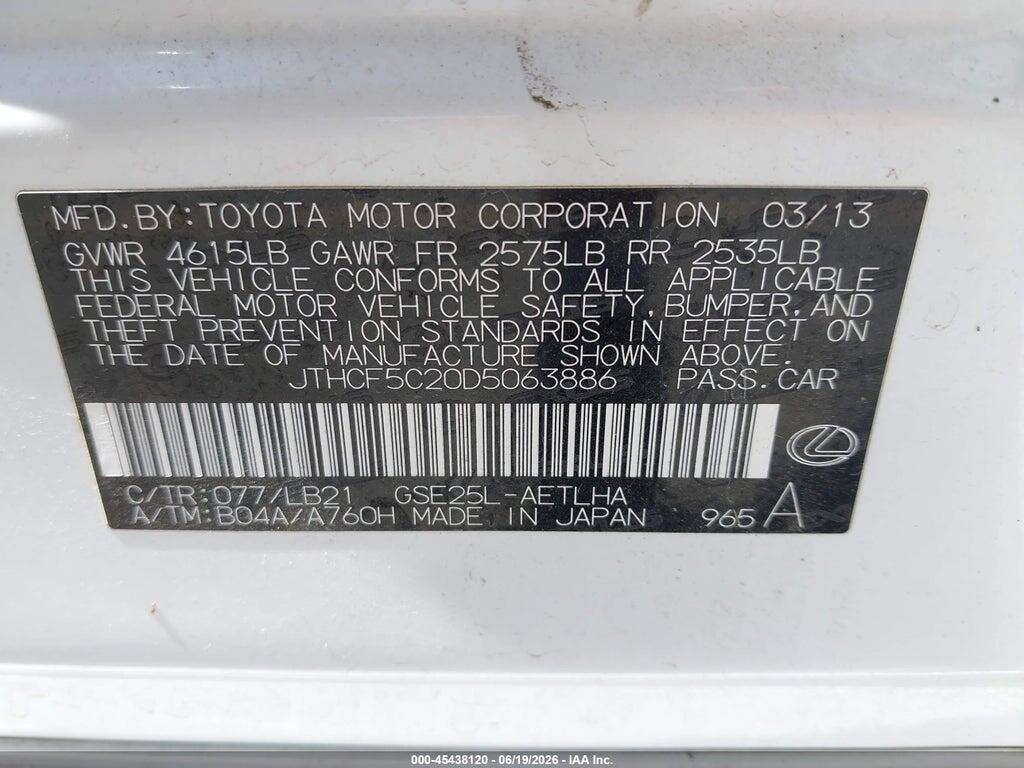 JTHCF5C20D5063886 2013 LEXUS IS 250 photo no. 9