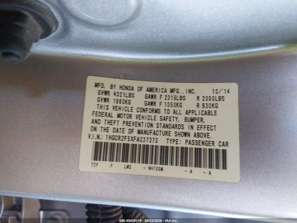 1HGCR2F5XFA037370 2015 HONDA ACCORD photo no. 9