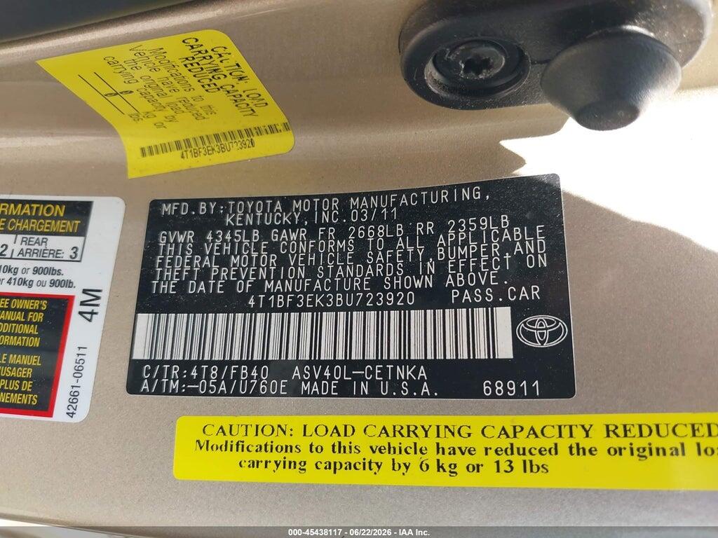 4T1BF3EK3BU723920 2011 TOYOTA CAMRY photo no. 9