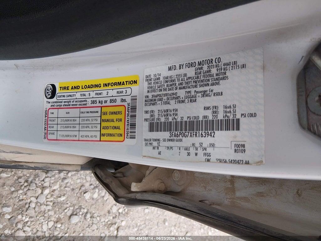3FA6P0G7XFR163942 2015 FORD FUSION photo no. 9
