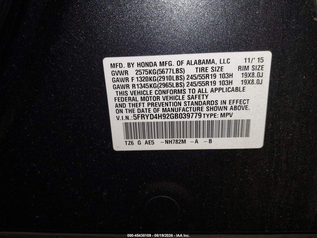5FRYD4H92GB039779 2016 ACURA MDX photo no. 9