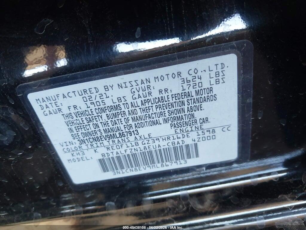 3N1CN8EV9ML867913 2021 NISSAN VERSA photo no. 9