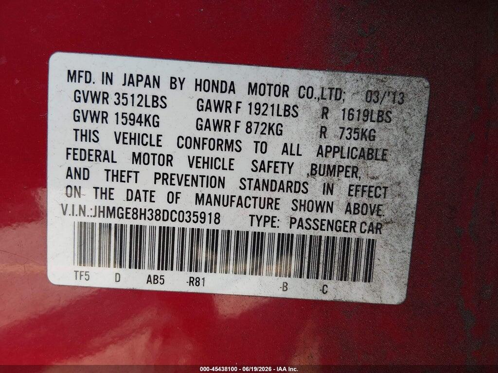 JHMGE8H38DC035918 2013 HONDA FIT photo no. 9