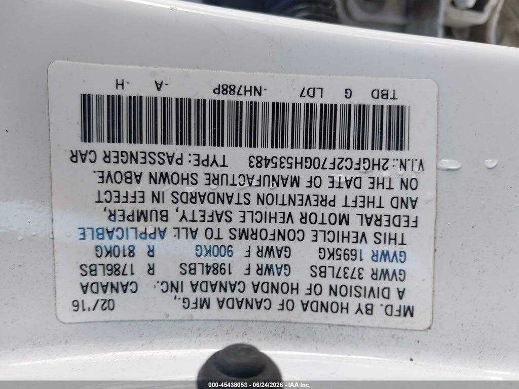 2HGFC2F70GH535483 2016 HONDA CIVIC photo no. 9