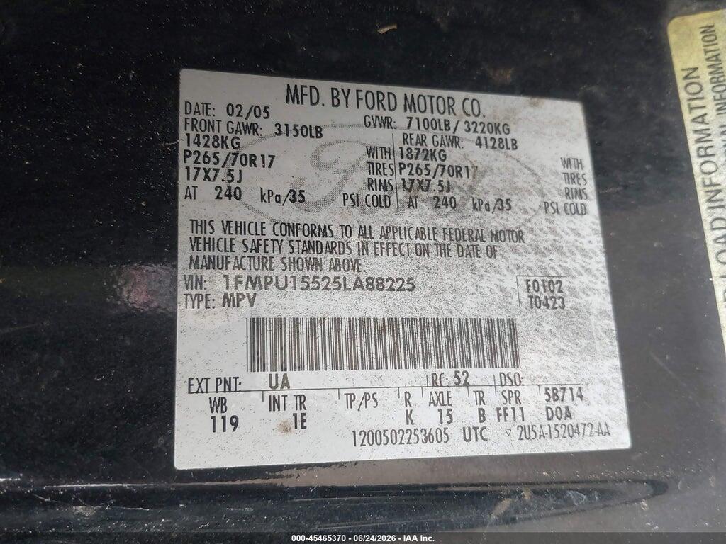 1FMPU15525LA88225 2005 FORD EXPEDITION photo no. 9