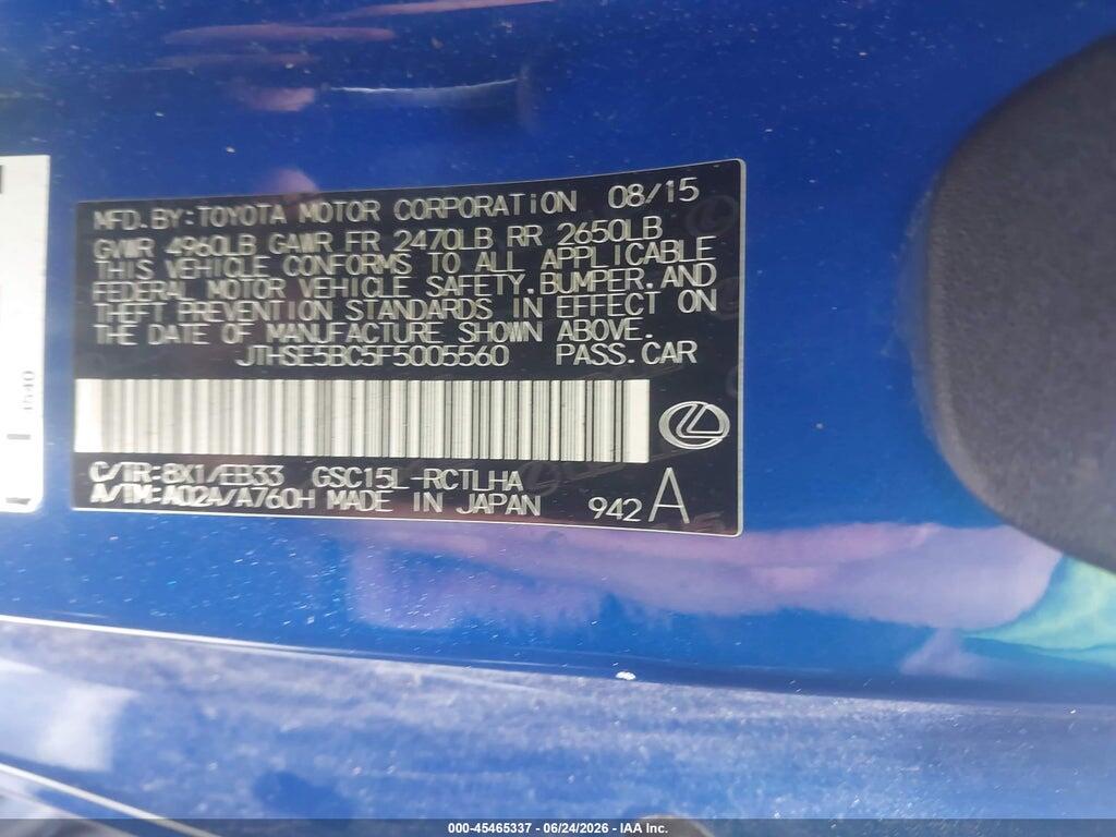 JTHSE5BC5F5005560 2015 LEXUS RC 350 photo no. 9