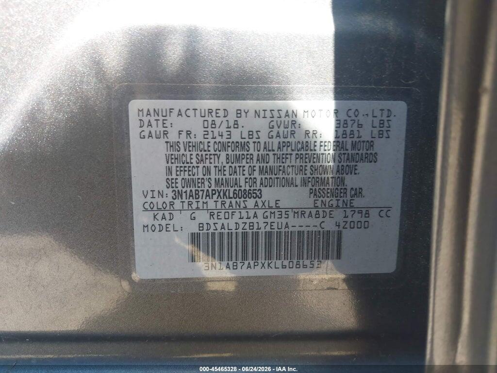 3N1AB7APXKL608653 2019 NISSAN SENTRA photo no. 9
