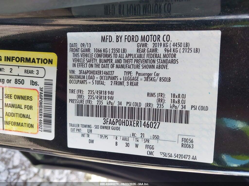 3FA6P0HDXER146027 2014 FORD FUSION photo no. 9