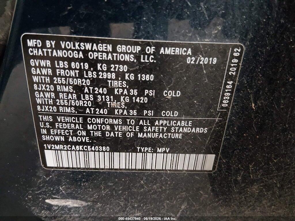 1V2MR2CA6KC540380 2019 VOLKSWAGEN ATLAS photo no. 9