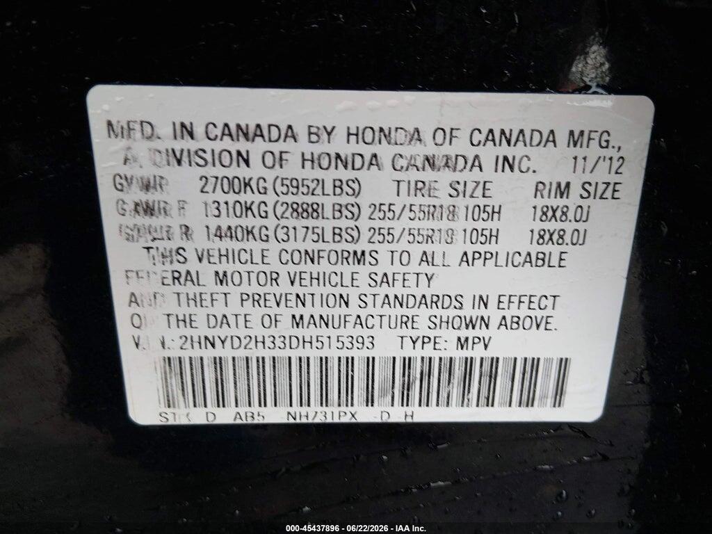 2HNYD2H33DH515393 2013 ACURA MDX photo no. 9