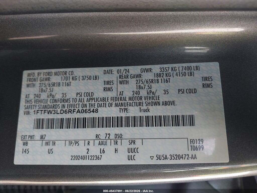 1FTFW3LD6RFA06548 2024 FORD F-150 photo no. 9