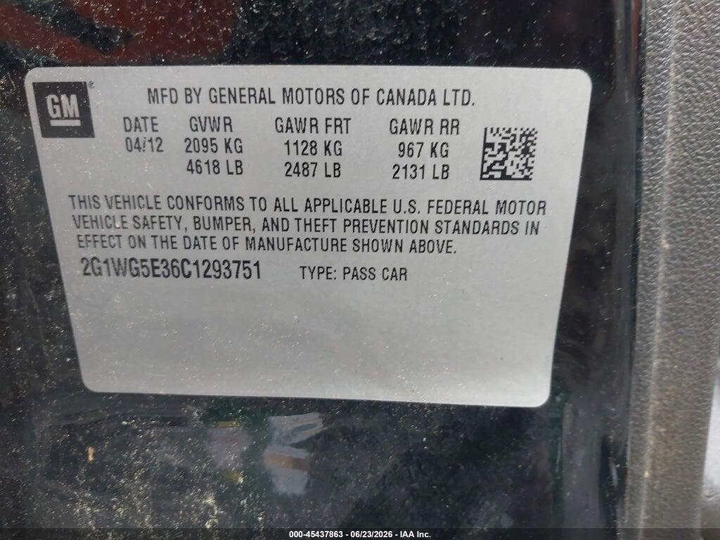 2G1WG5E36C1293751 2012 CHEVROLET IMPALA photo no. 9