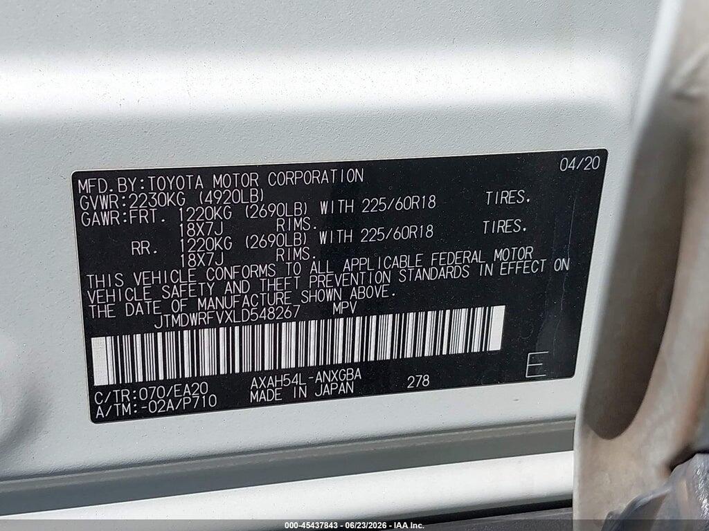 JTMDWRFVXLD548267 2020 TOYOTA RAV4 HYBRID photo no. 9