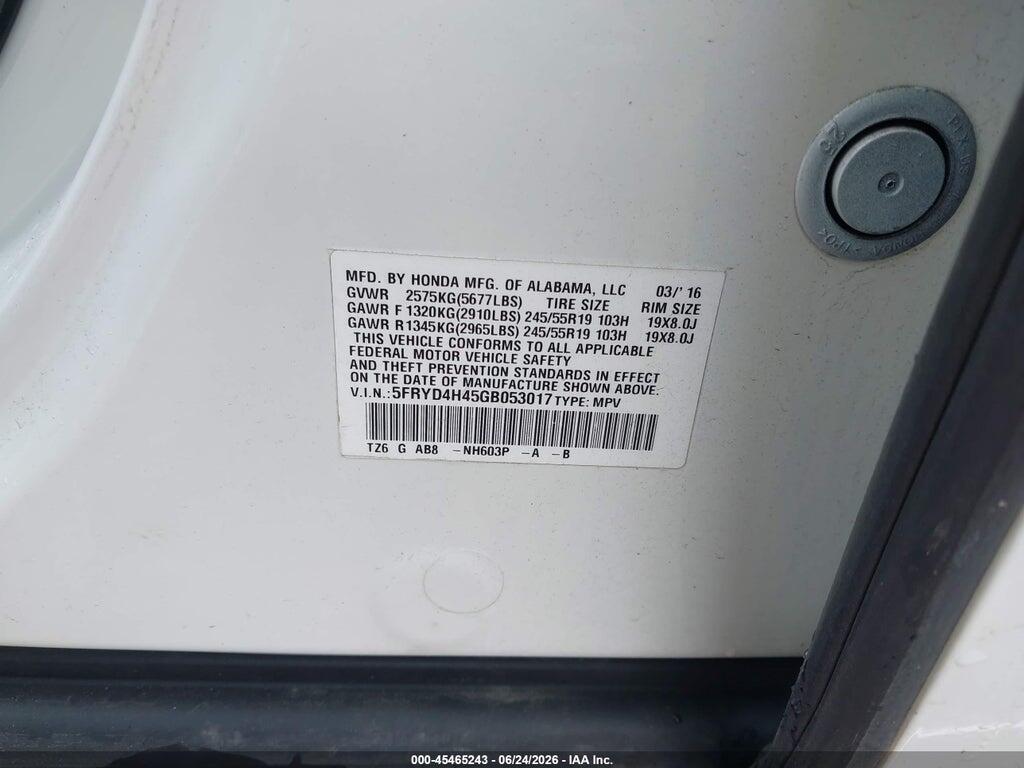 5FRYD4H45GB053017 2016 ACURA MDX photo no. 9