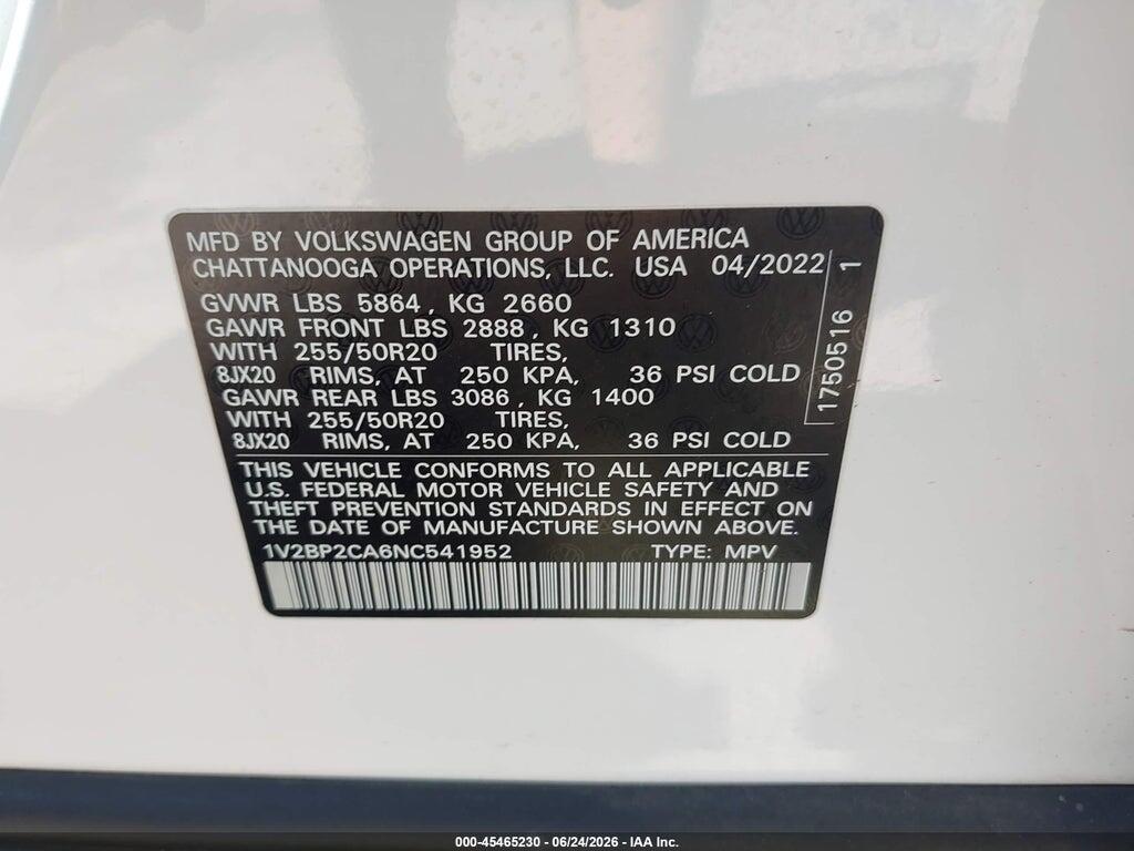 1V2BP2CA6NC541952 2022 VOLKSWAGEN ATLAS photo no. 9