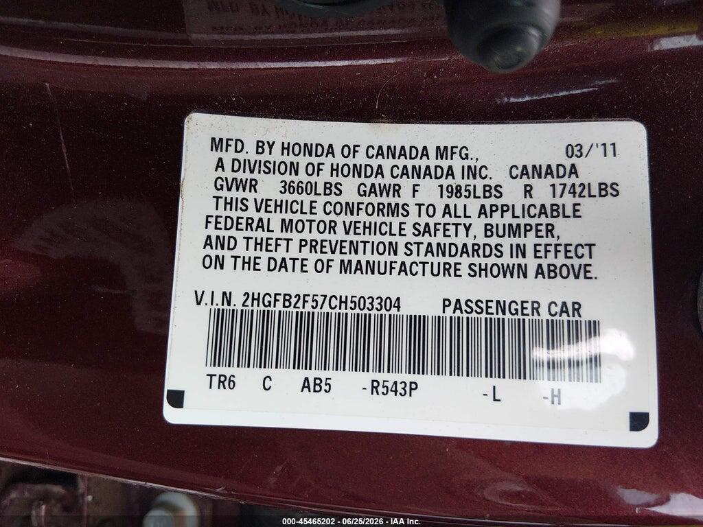 2HGFB2F57CH503304 2012 HONDA CIVIC photo no. 9