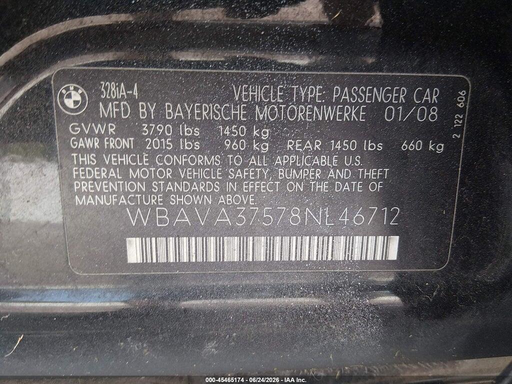 WBAVA37578NL46712 2008 BMW 328I photo no. 9
