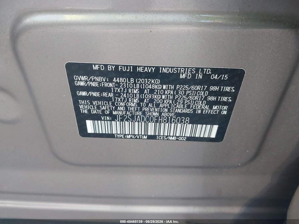 JF2SJADC0FH816038 2015 SUBARU FORESTER photo no. 9