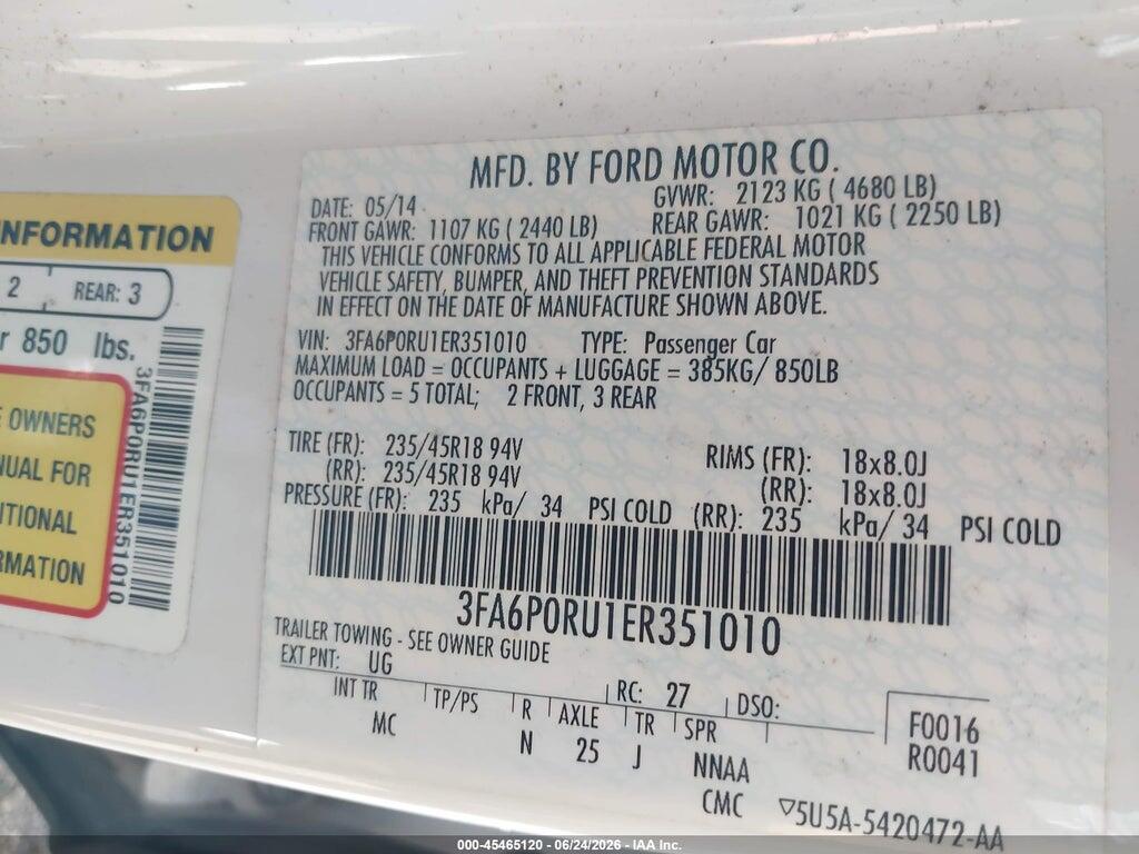 3FA6P0RU1ER351010 2014 FORD FUSION HYBRID photo no. 9