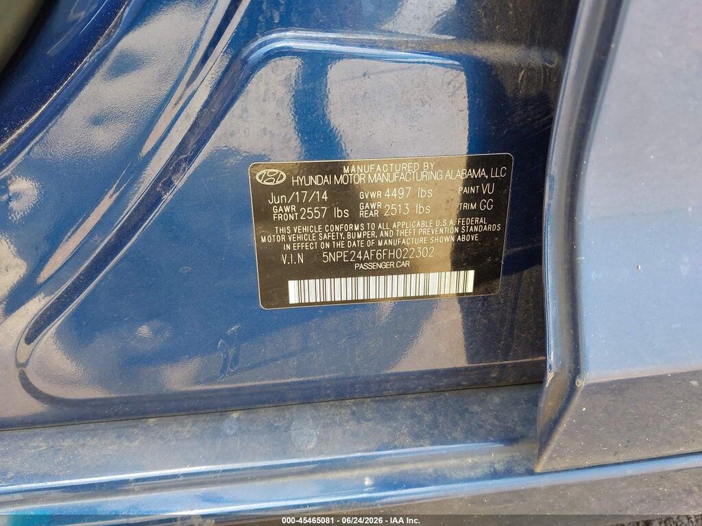 5NPE24AF6FH022302 2015 HYUNDAI SONATA photo no. 9