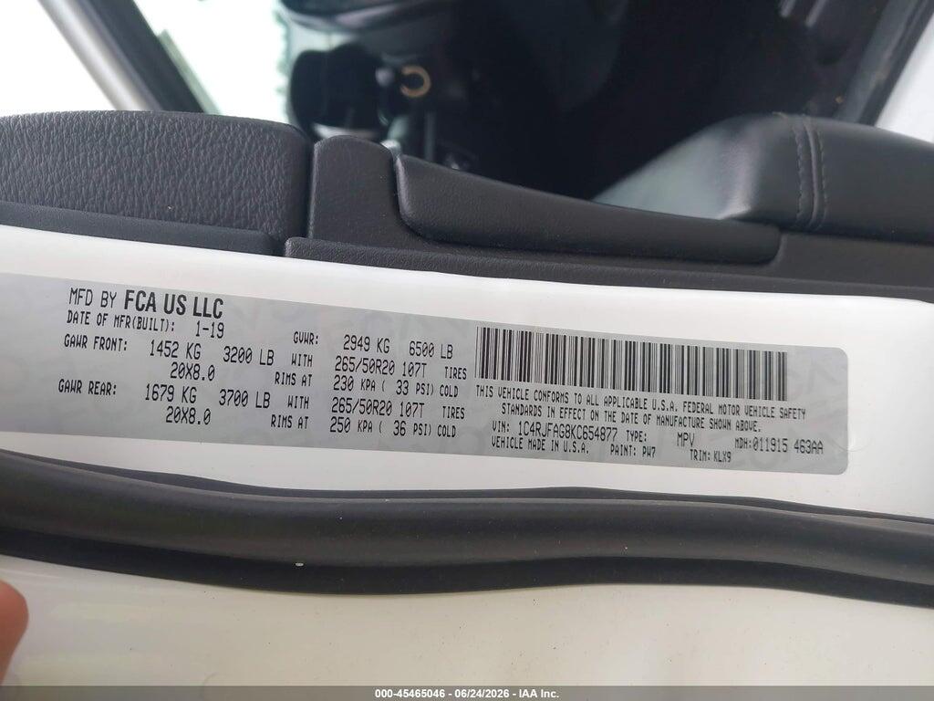 1C4RJFAG8KC654877 2019 JEEP GRAND CHEROKEE photo no. 9