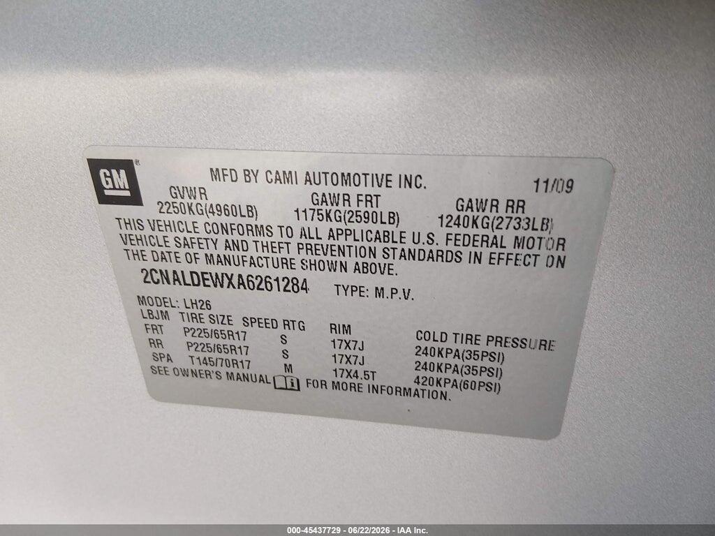 2CNALDEWXA6261284 2010 CHEVROLET EQUINOX photo no. 9