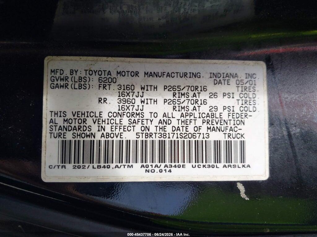 5TBRT38171S206713 2001 TOYOTA TUNDRA photo no. 9
